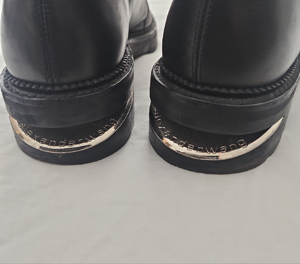 Alexander Wang Black Leather Combat Boots with Silver Eyelets - Picture 4 of 7